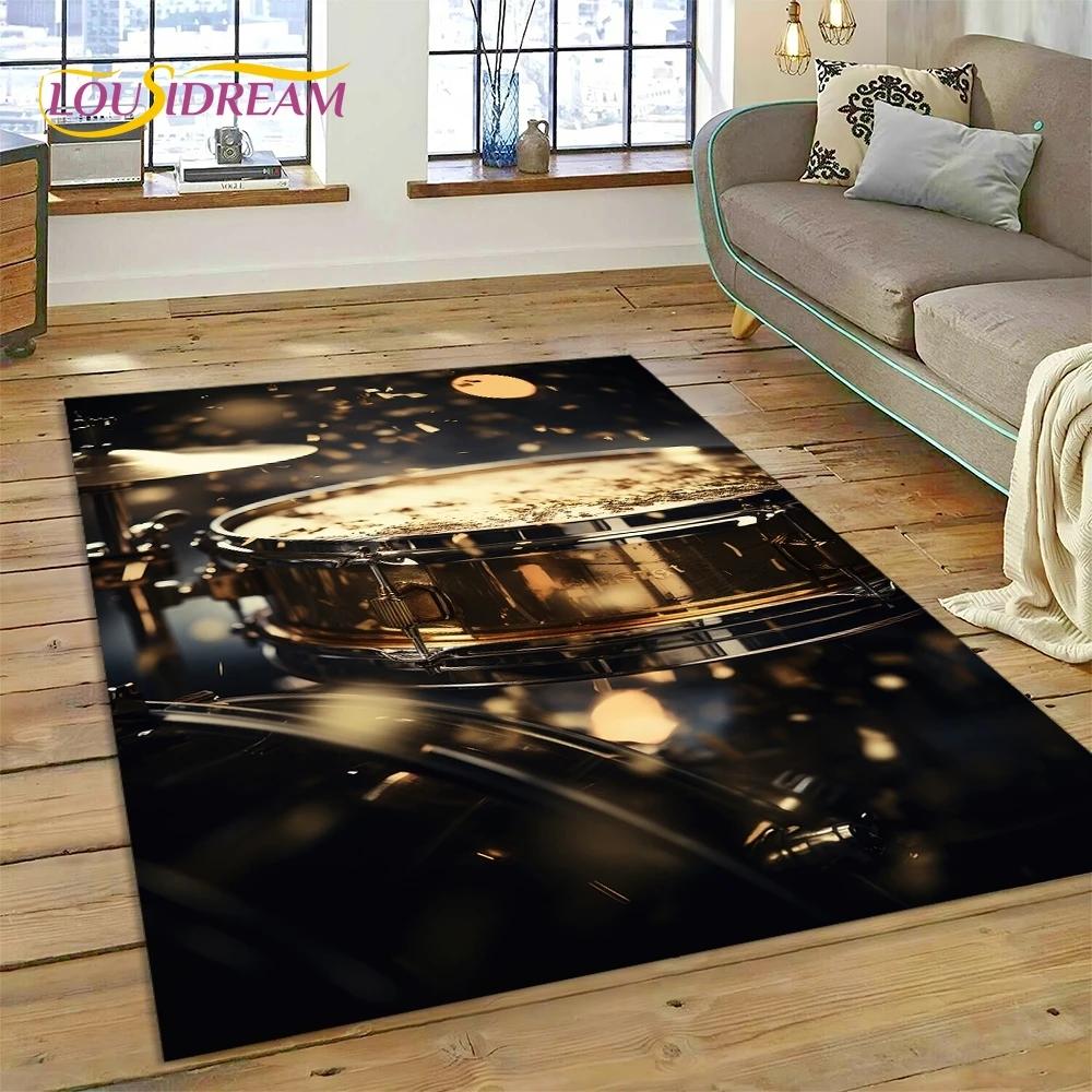 3D bicí sada Stojan na bicí Sada hudebních nástrojů Koberec do ložnice Obývací pokoj Domácí dekorace na pohovku, dětská velká dekorační podložka na podlahu