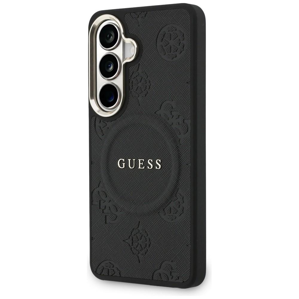 Guess Saffiano Peony Embossed Ring MagSafe case for Samsung Galaxy S26 black