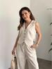 Summer 2025 Sleeveless V-neck Linen-Cotton Vest & Casual Pants Set