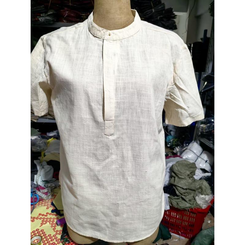 Summer Men's Cotton Linen Breathable Solid Color Short Sleeved Henry Shirt Polo Shirts Men’s