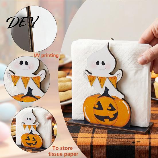 Halloween Party Table Setting Wooden Paper Towel Holder, Vertical Napkin Stand, Retro Dark Style Unique Spooky Souvenir for Home Freestanding
