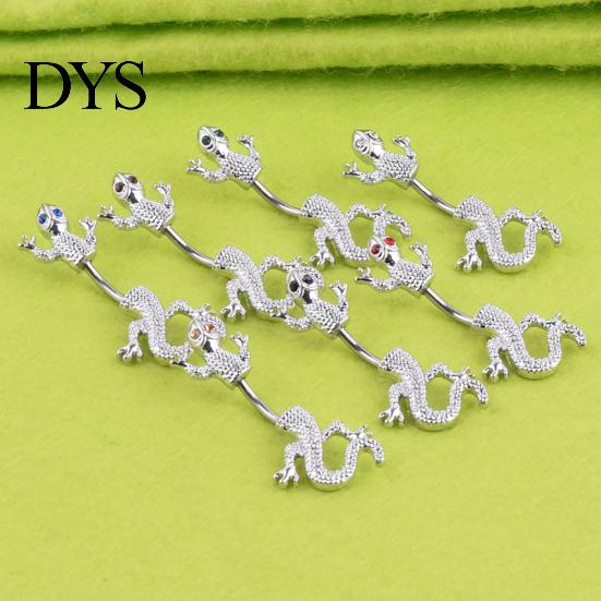 Women Trendy Rhinestone Gecko Navel Bar Belly Ring Body Piercing Jewelry Gift
