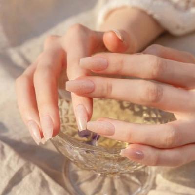 Reusable Nail Tips Peach Glitter Coffin