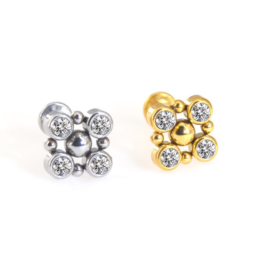 Stainless Steel Diamond-Inlaid Lip Stud Piercing Earring, 1.2*6/8mm.