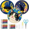 Kleines Nachtkatzen Kreuzstich-Set für Anfänger, Einfaches DIY Stickset mit Mustern