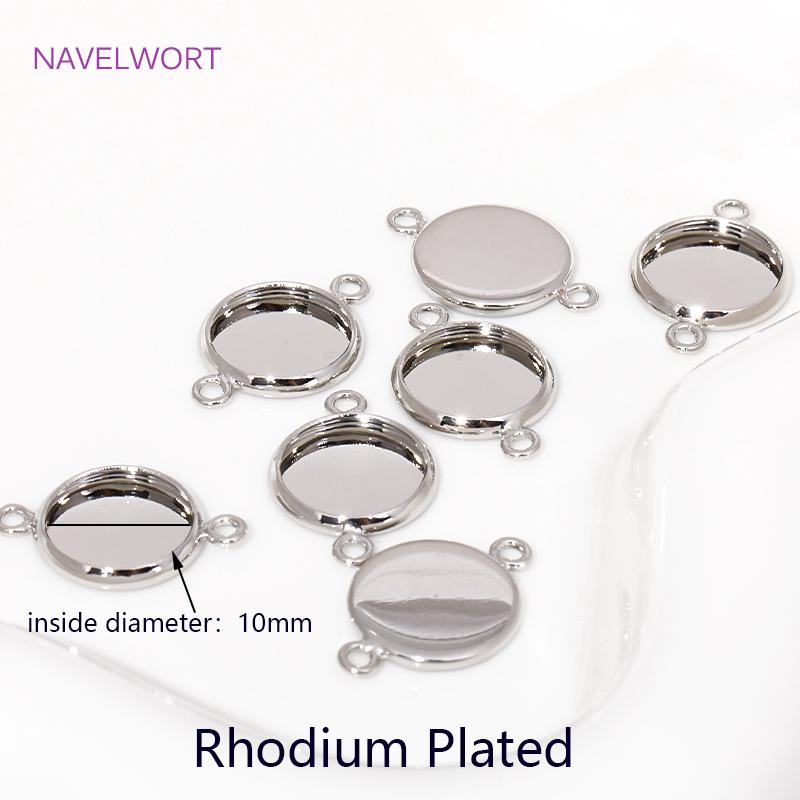 6/8/10mm 14K Gold Plated Cabochon Blank Tray Charms Connectors For DIY Bracelets Necklaces Jewelry Making Accessories Supplies