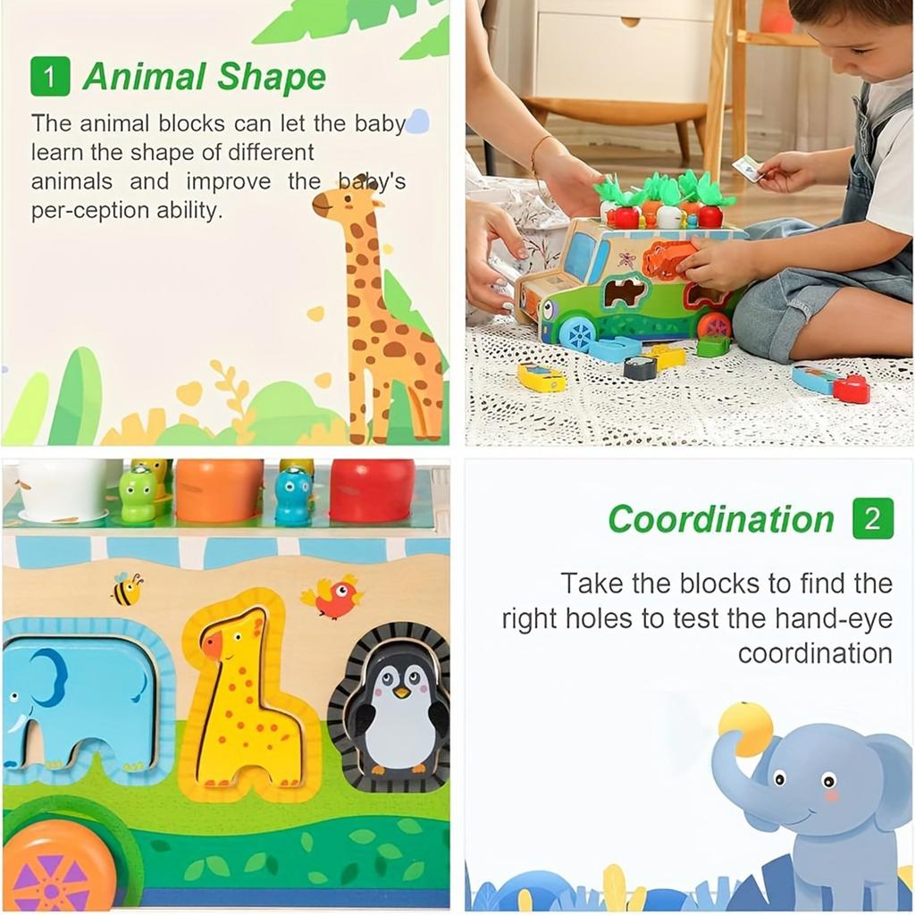 Drewniana Edukacja Wczesnoszkolna Gra w Dopasowywanie Kształtów Ryby i Marchewki Wielofunkcyjna Przyczepa Zabawki Edukacyjne dla Dzieci