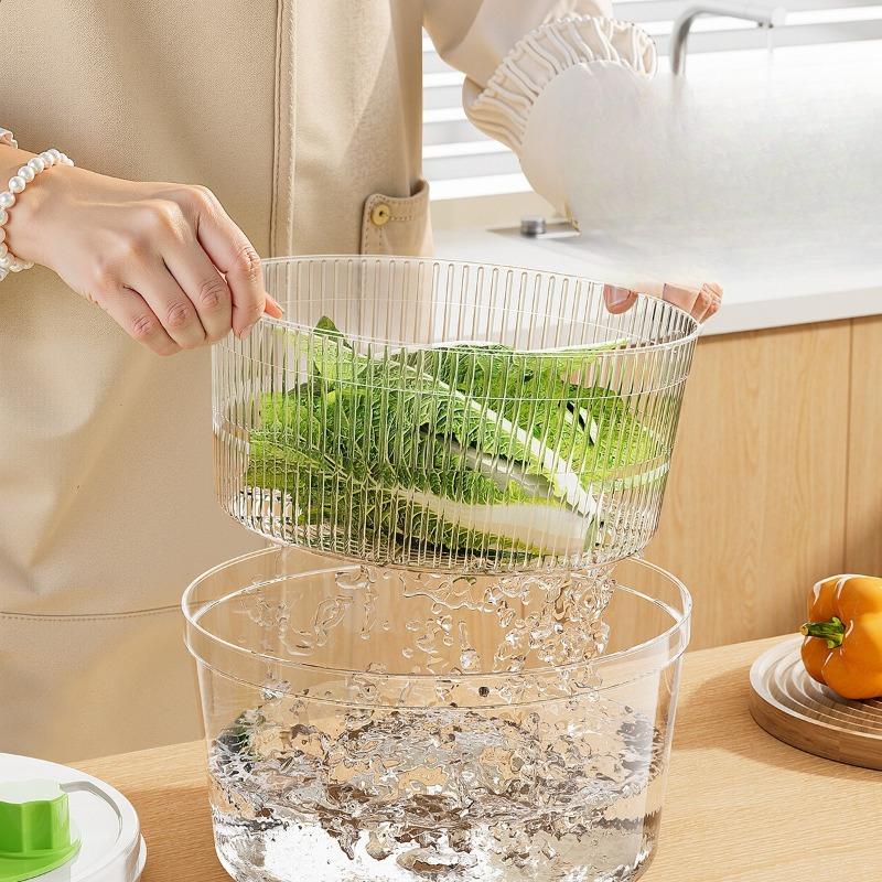 Household Vegetable Dehydrator, Kitchen Vegetable Washer and Spin-dryer, Double-layer Draining Vegetable Basin, Fruit and Vegetable Spin-dryer