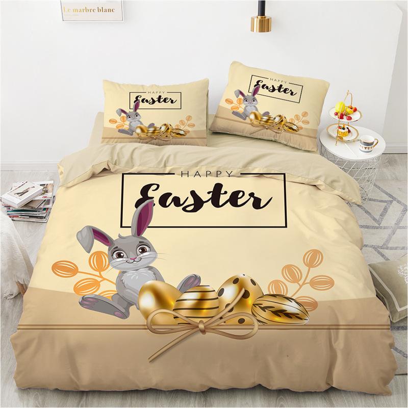 Easter Eggs Bedding Collection King Queen Size Cartoon Rabbit Duvet Cover With Pillowcase For Kids Adults As Greetings And Presents