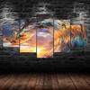 Sunset Beach Wave Ocean Scene 5 Piece Five Panel Wall Canvas Print Modern Art Poster Home Decor Gift For Him For Her