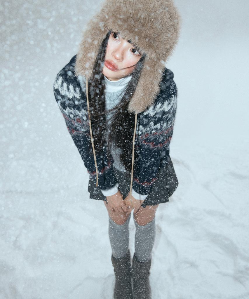 Mixxo Hairy Fair Isle Hooded Zip-Up Cardigan_Miwckfv2Ss