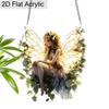Acrylic Floral Fairy Suncatcher, Stained Glass Style Window Hanging Ornament for Fantasy and Nature Lovers