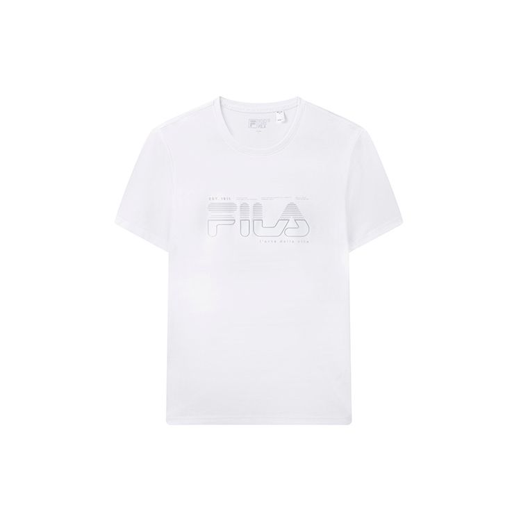 FILA White Special Series American Retro Letter Logo Print Simple Sports Casual Crew Neck Short Sleeve T-Shirt Men Tops F11M317101FWT