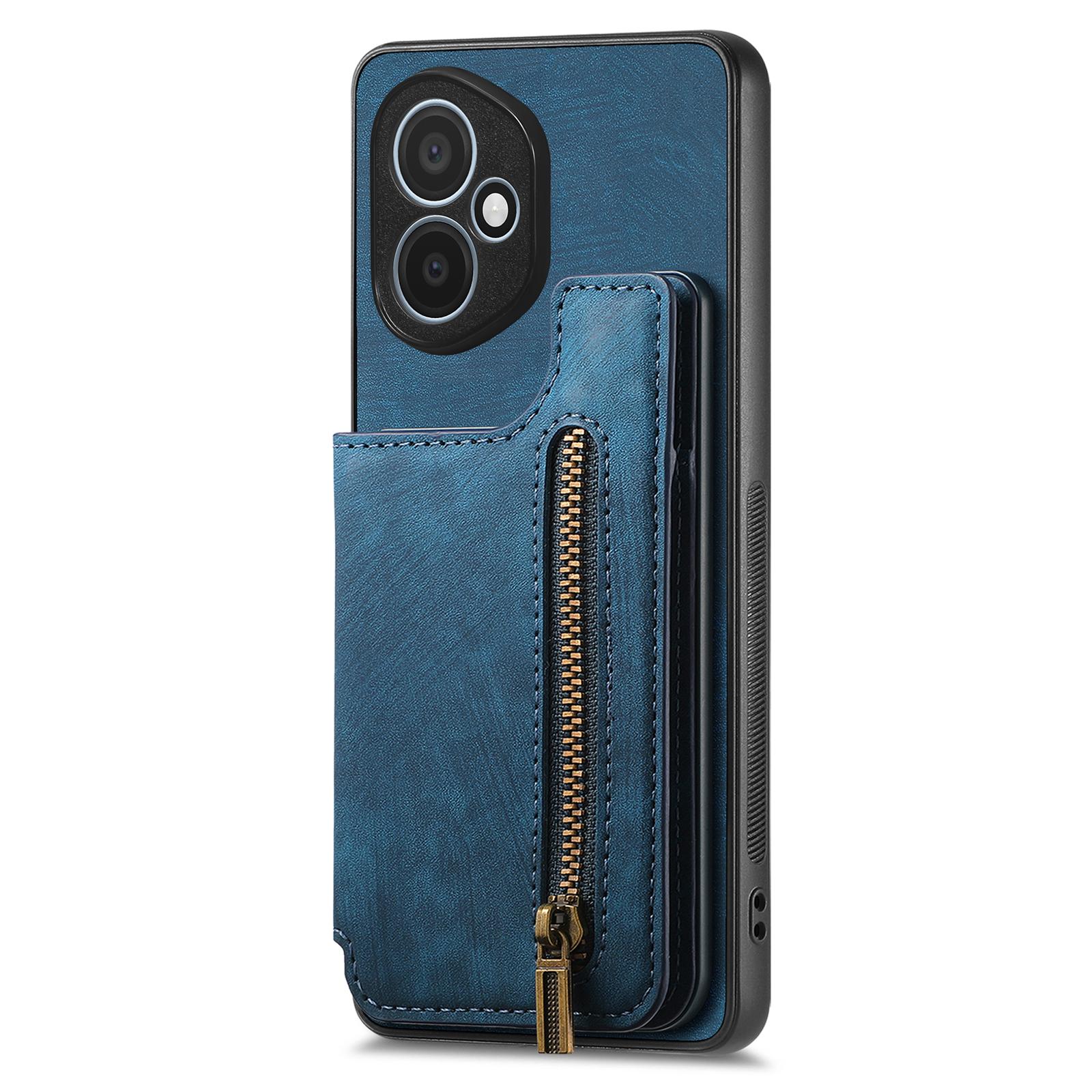 

For Honor 400 5G (Global) Case with Zipper Card Holder Retro Leather TPU Phone Cover Blue