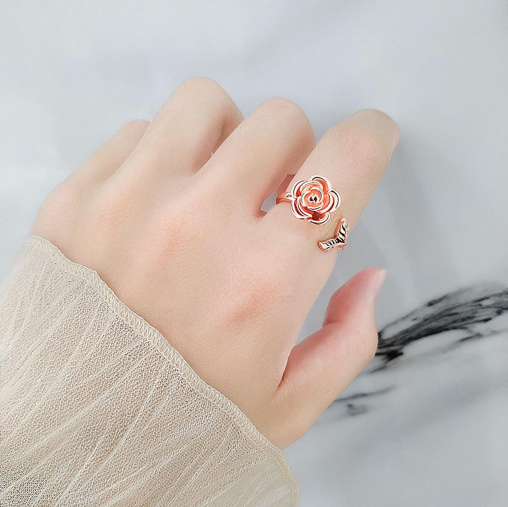 D Rose Flower Adjustable Ring For Women With Electroplated Copper Jewelry