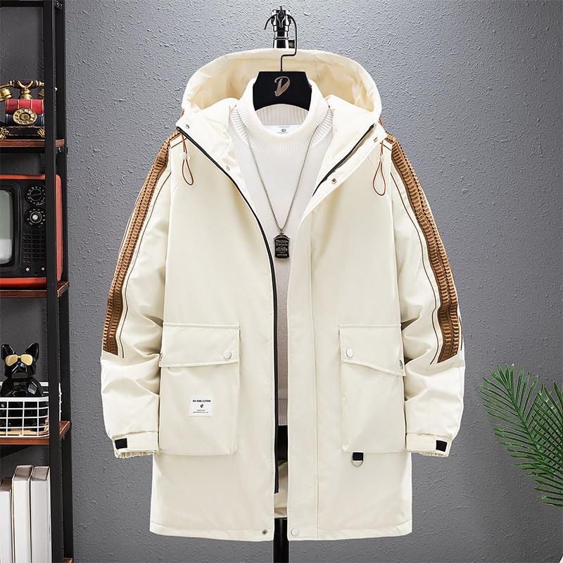 Men's Down Jacket, Medium To Long, with Added Fat and Loose Fit, Winter White Duck Down Jacket, Thickened and Plush