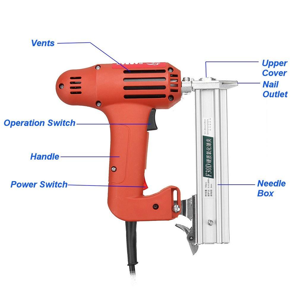 1800W High Power Electric Nailer 10-30mm Straight Nail Staple Piercing Gun Lightweight Portable Woodworking Power Tool
