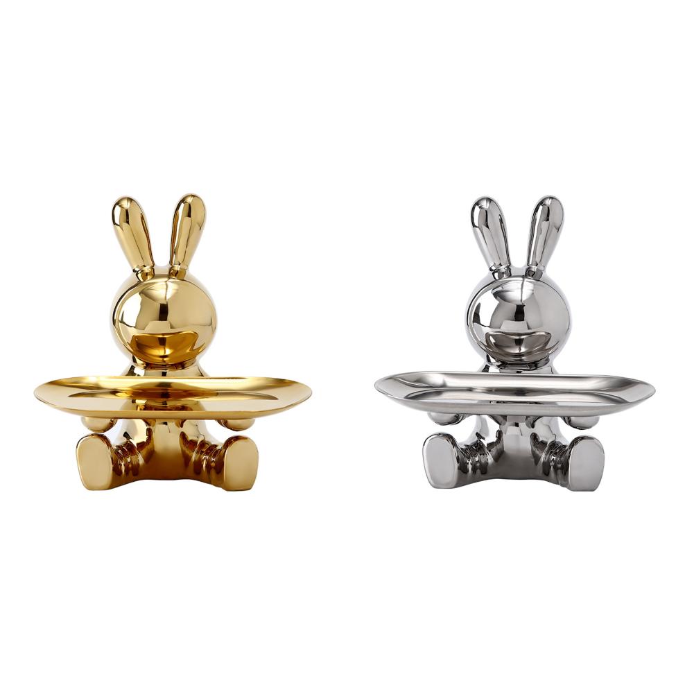 Ceramic Entrance Storage Tray Rabbit Statue Craft Electroplating Rabbit Figurines Organizer Tray Home Decor for Home Living Room