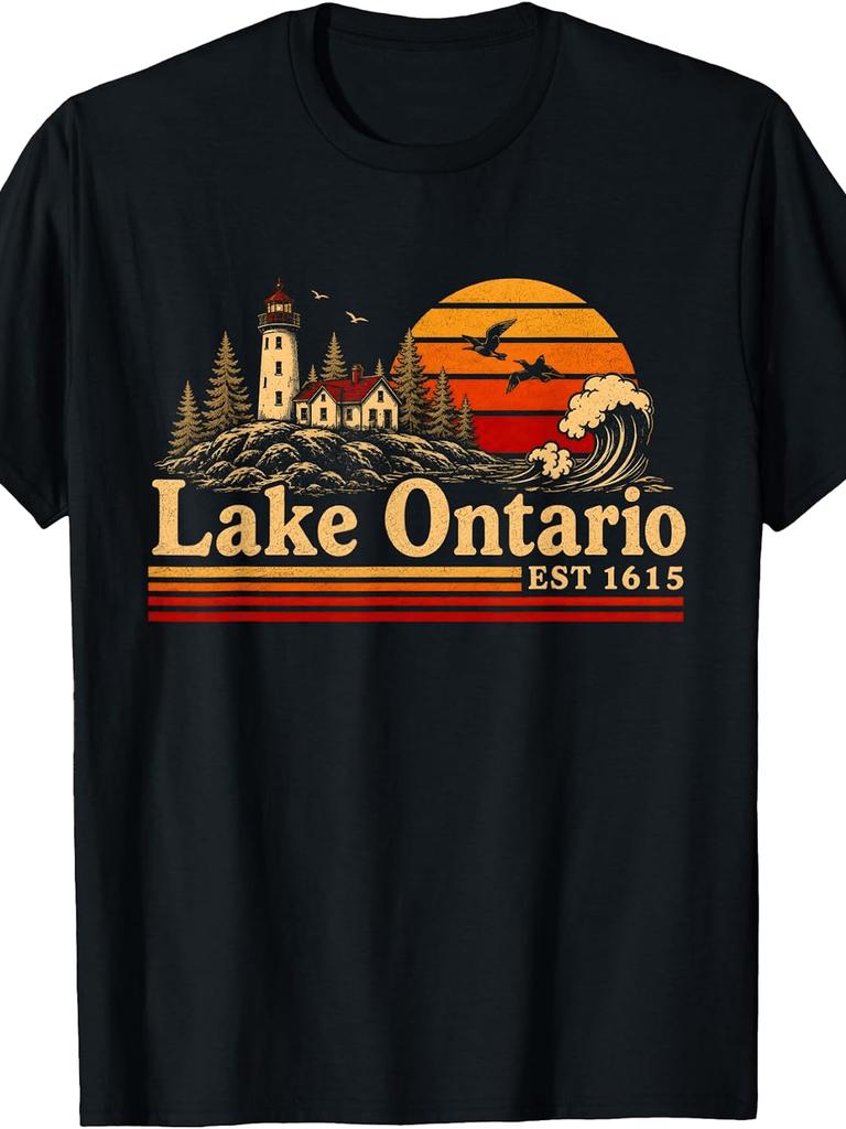 Unisex T-shirt Lake Ontario Est 1615 Retro Sunset Vintage Great Lakes T-Shirt