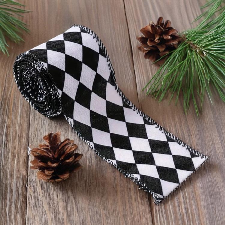 Crafting Ribbon For Holiday Decorations Gift Bowknot Christmas Tree Ornament Durable Polyester Fabric Black White Design