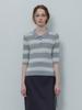 LE STUDIO Striped Collar Button Knit_Gray