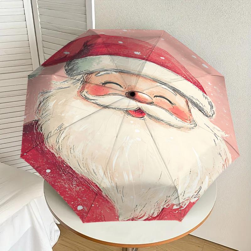 Santa Claus Christmas Festival Gift Umbrella - Automatic Opening & Closing, Foldable Design, Iron Frame, Outdoor Use, Suitable for Fans, Tra