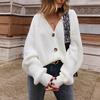 Women V Neck Button Down Long Sleeve Cable Knit Cardigan Sweaters Outerwear Tops