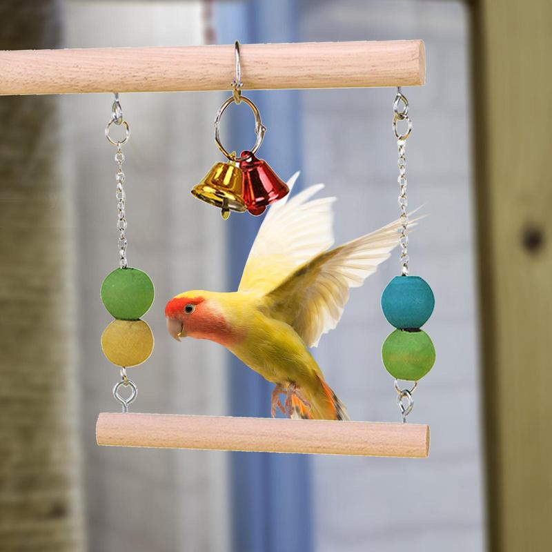 Wood Bird Swing Funny Natural Wooden Parrot Perch With Bell Training Stand Holder Exercise Stand Bird Play Gym For Parakeet
