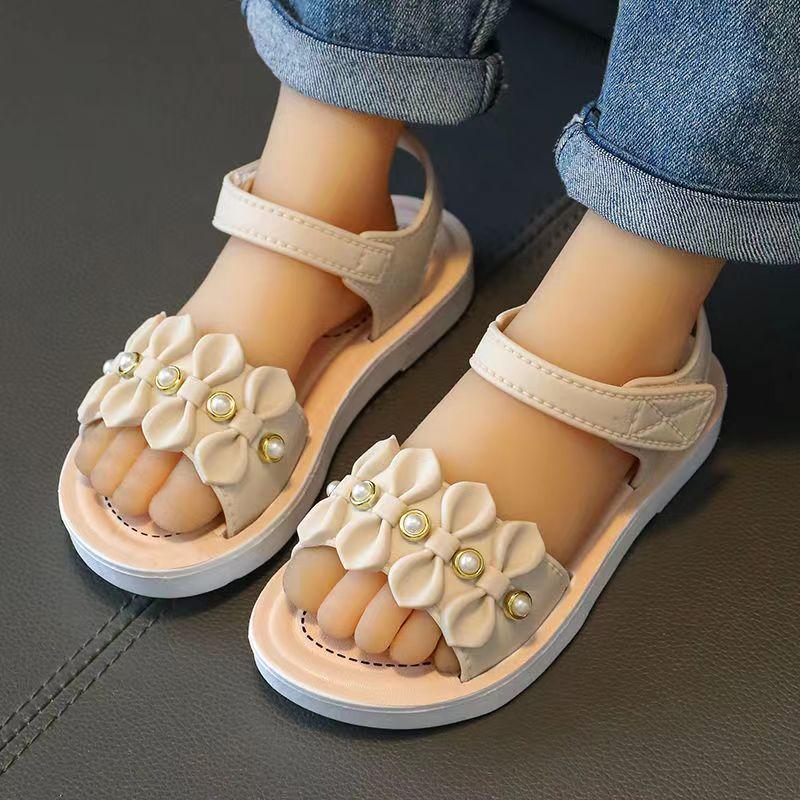 New Summer Fashion Beading Decoration Sandal For Aged 3-7 Girls Children Slippers Soft Non-slip Seabeach Flip Flops Kids Shoes