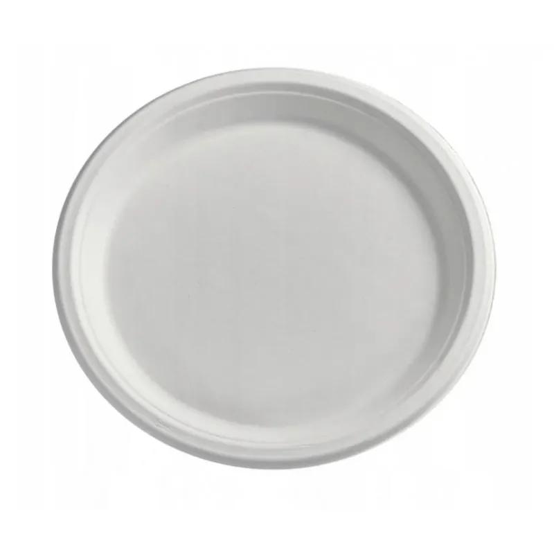 Round Plate Made Of Sugar Cane Pulp, Ecological, .