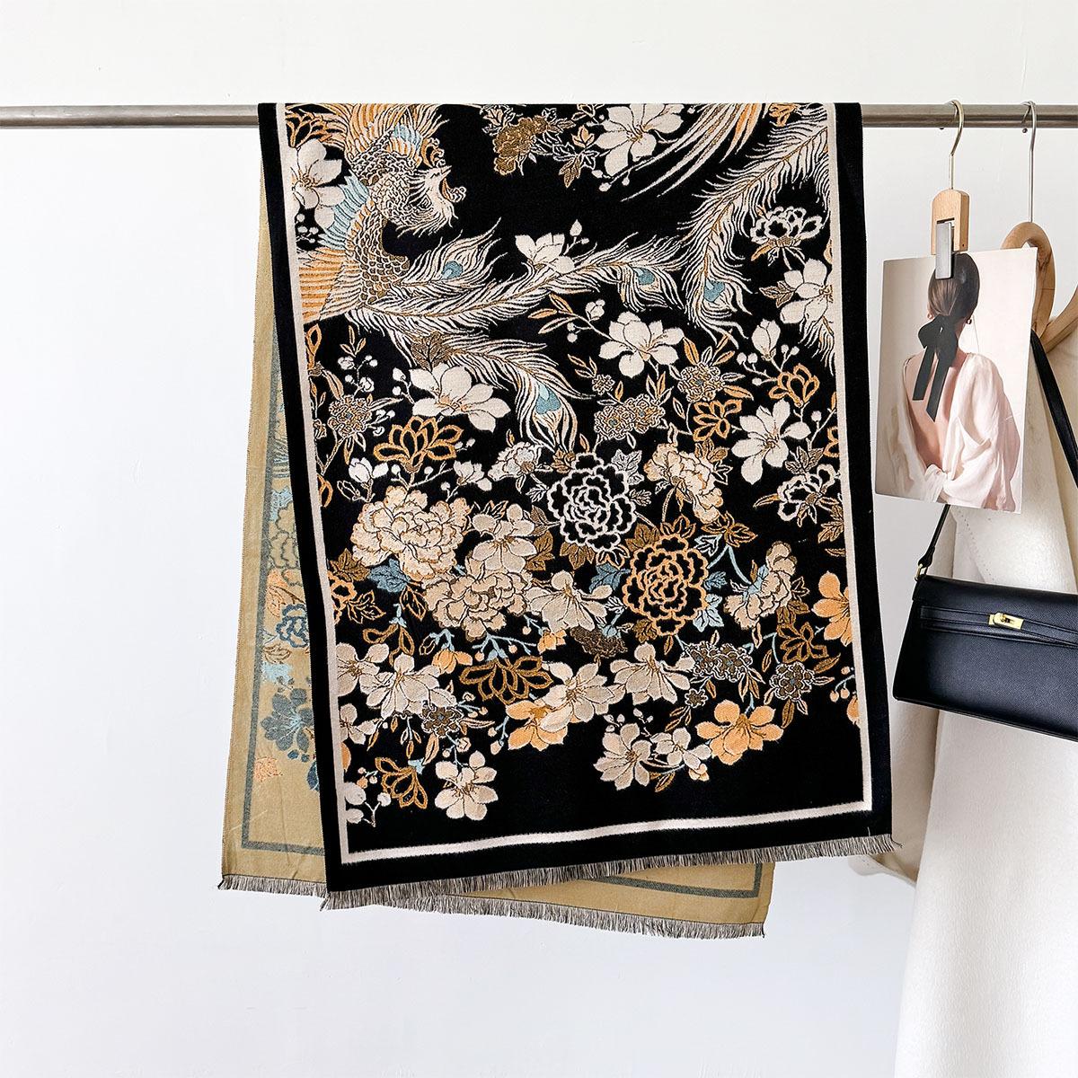 

Роскошные модные шарфы Теплое пончо Кашемир Зима Женский шарф Шаль Накидка Цветочный принт Толстая пашмина Одеяло Буфанда Эшарп 65X180cm