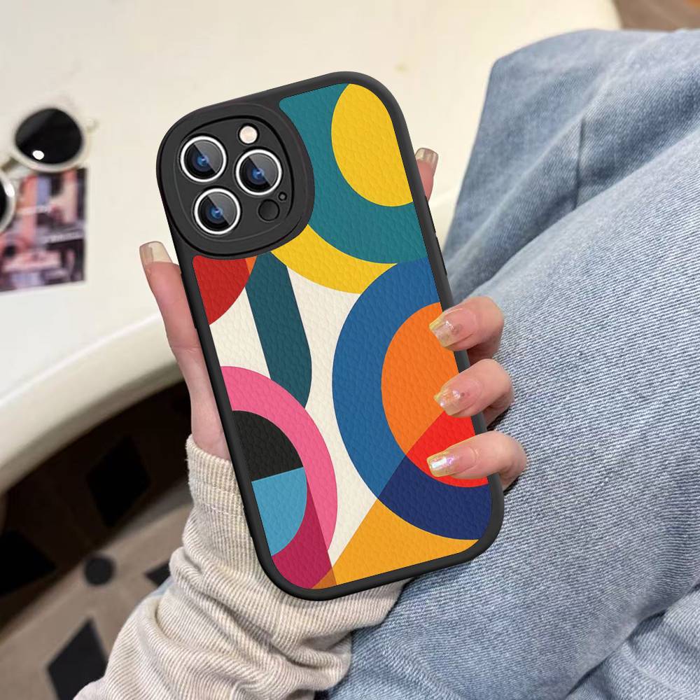 

Geometric Bauhaus Art Leather Phone Case For IPhone 16 16e 15 14 13 12 11 Pro Max Plus Mini Cover iPhone 16 plus