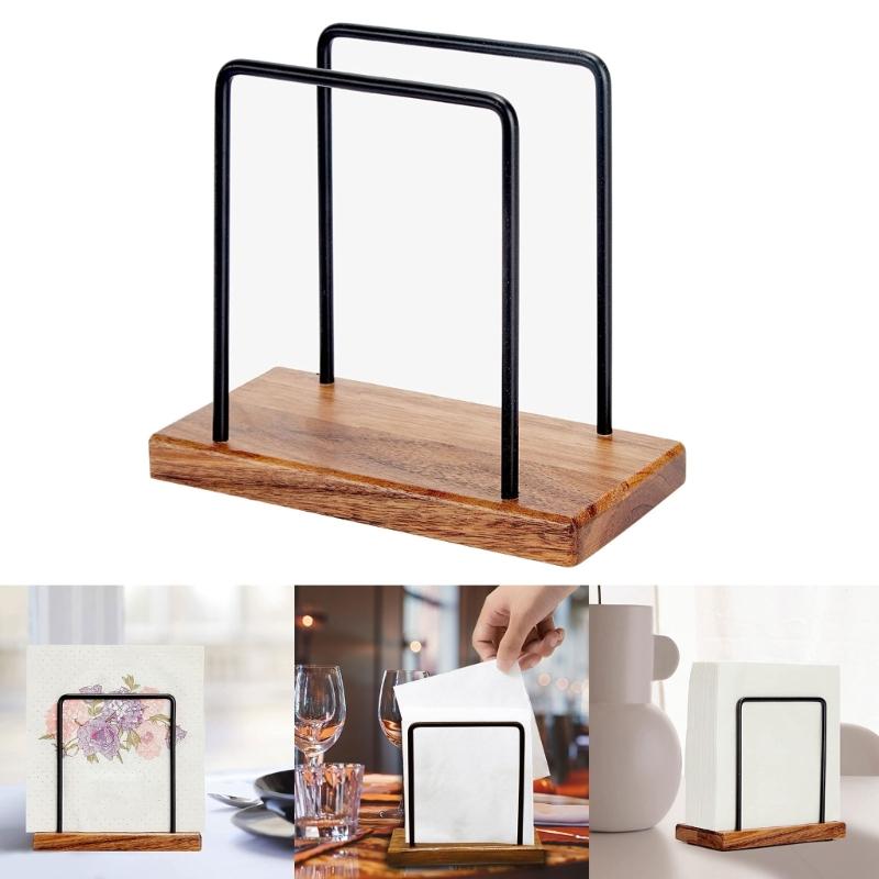 Durable Wooden Iron Tissue Rack Functional Tissue Storage Holder Elegant Tissue Case Desktop Ornament for Coffee Shop