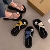 One-word Set of Toes New Rhinestone Girl 2025 Summer Thick-soled French Fairy Wind Outer Wear Slippers Crystal Flower Sandals