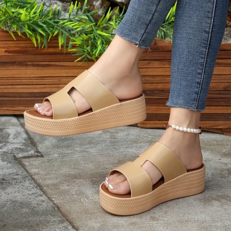 Fashion Ladies Fashion Slippers Mid Heel Anti-slip Round Head Shoes for Women Sense of Luxury Open Toes Comfortable