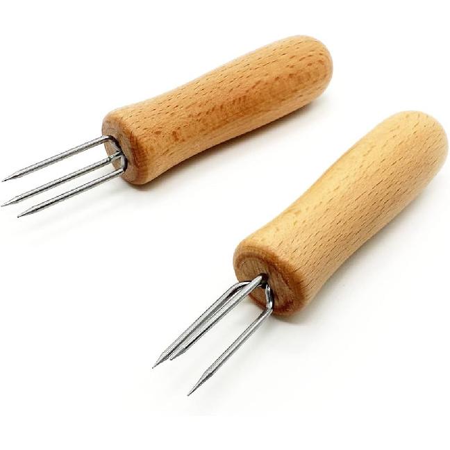 Corn Holders Stainless Steel with Wood Handle, Corn On The Cob Holders Fruit Forks for Home Cooking and BBQ, Cooking, Picnics, Parties and Camping,