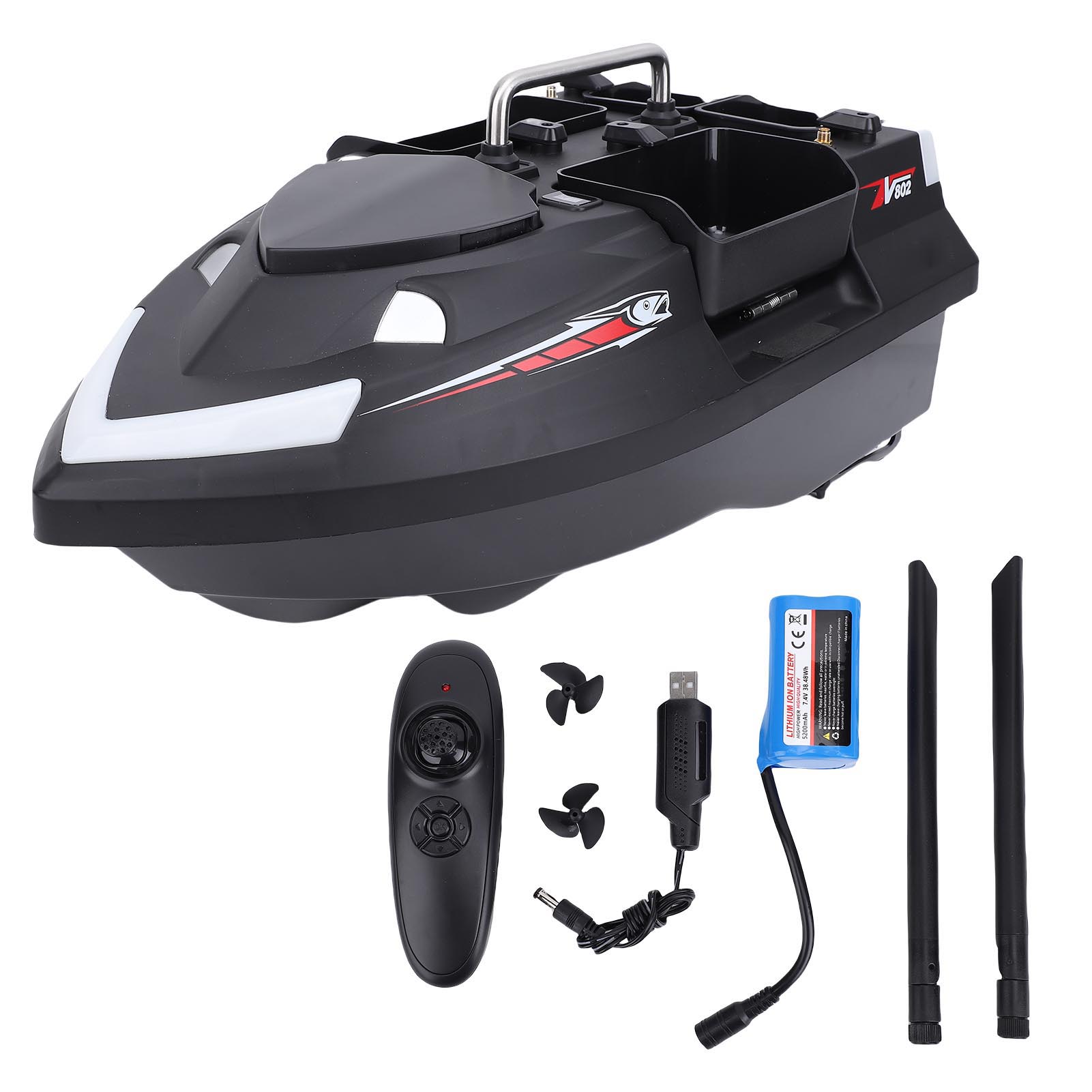 

Радиоуправляемая прикормочная лодка Высокоскоростная 4 отсека 3 кг грузоподъемность 2 антенны Р/У рыболовная лодка 500 м Black