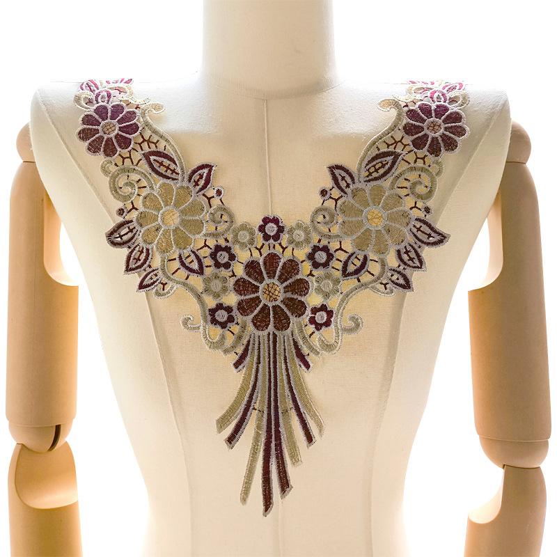 Barevná vyšívaná krajková dutá falešný límec vodou rozpustný vyšívaný límec límec na oblečení krajkové doplňky 3D brož látková nášivka