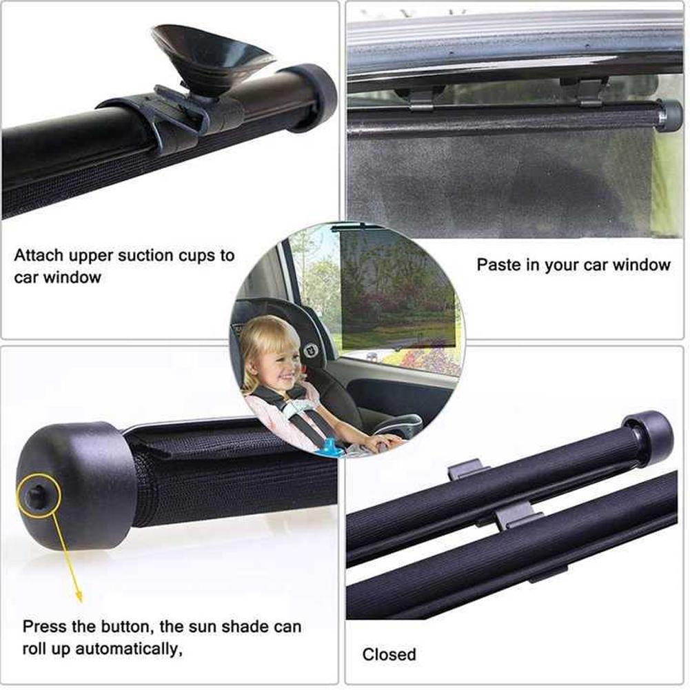 2Pcs Roller Side Window Sun Protection Shade 15 Inch Car Retractable Roller Sunshade with Suction Cup Roller Automobile Sunshade