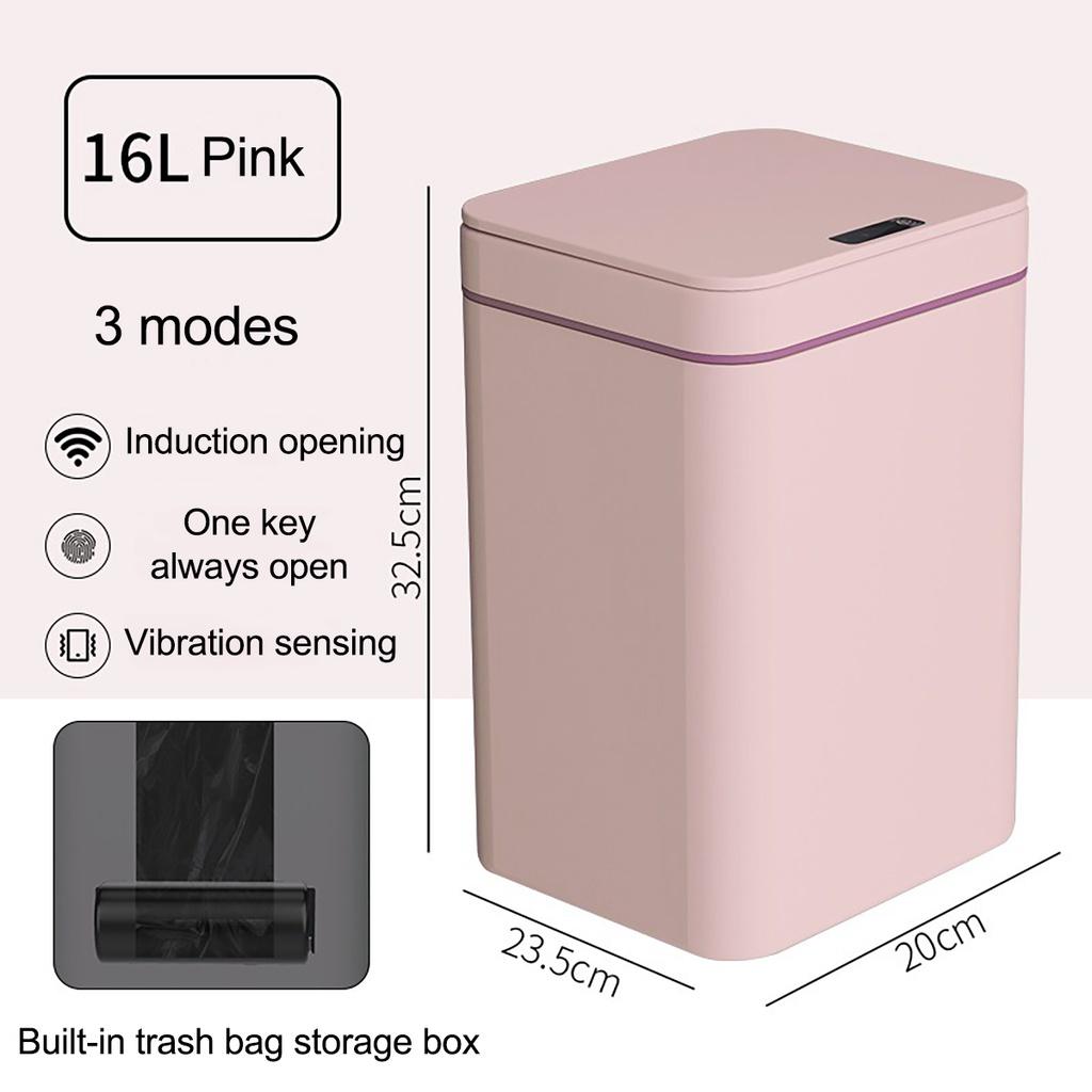 

14 л/16 л Умное индукционное мусорное ведро со светодиодной подсветкой Автоматическое мусорное ведро для кухни Сенсорное Интеллектуальное Электрическое Ведро для хранения мусора pink 16L