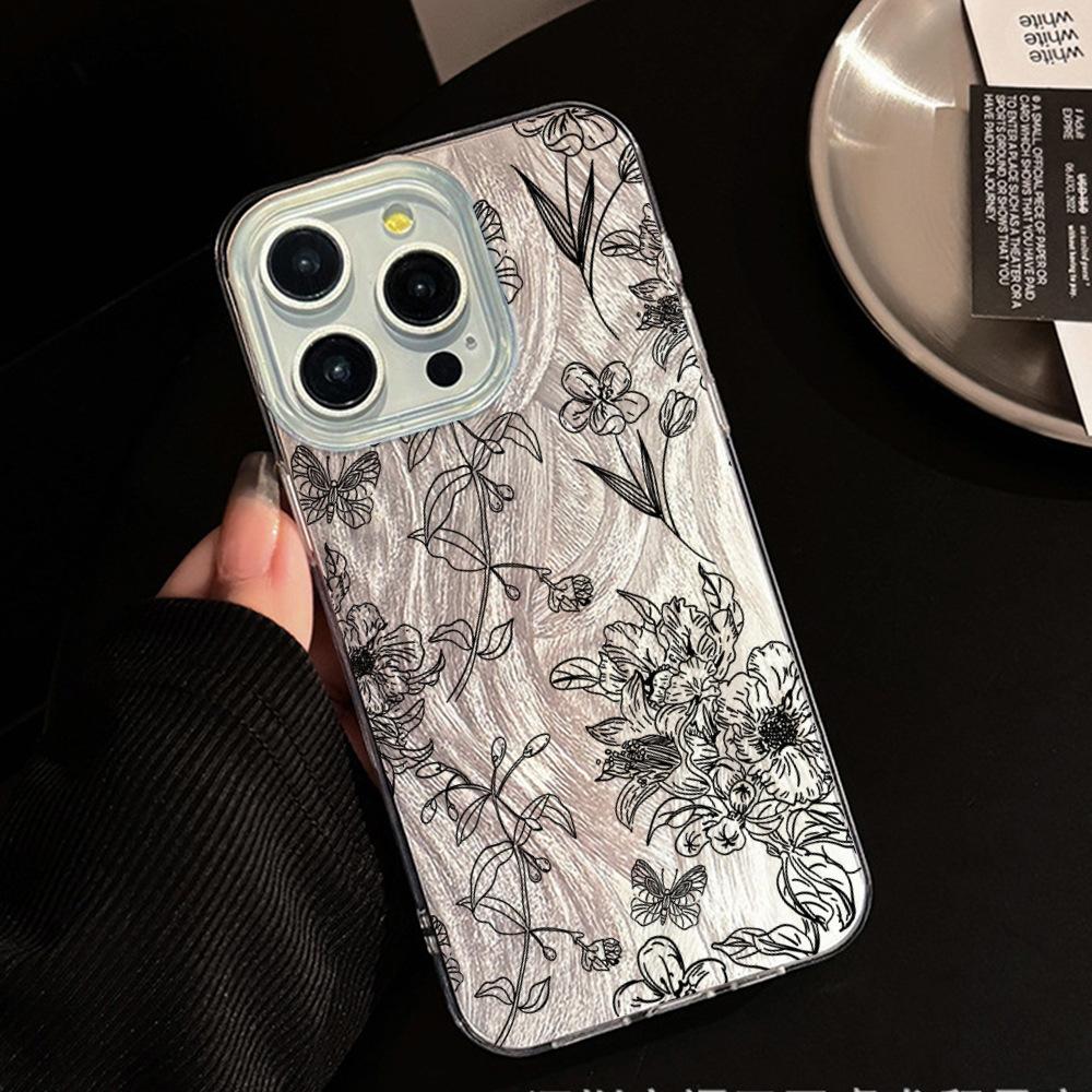 Mobile Phone Case Apple 17pro Line Flower Iphone12 Feather Yarn Case 16pm Hard Case Creative 13pro Female