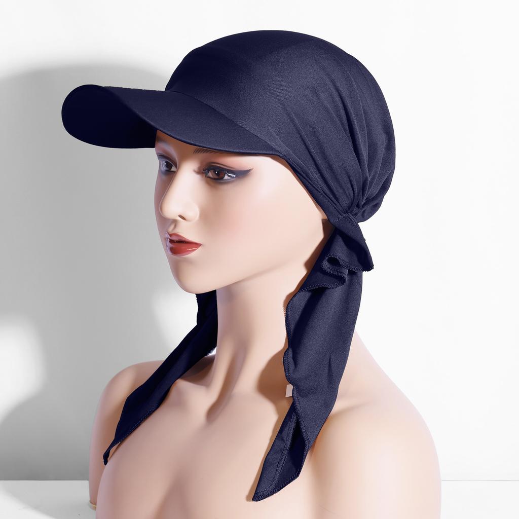 Damen Kappe mit breiter Krempe Sonnenschutz mit vorgebundenen Turban-Kappen Kopf einfarbig Muslimisch Strand Damenmode Outdoor-Hut