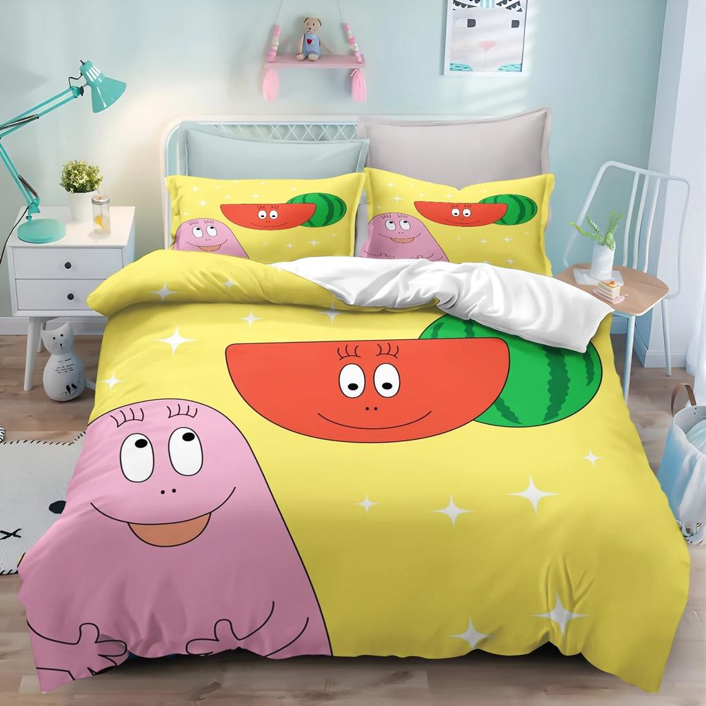Cute Cartoon Barba-papa Pink Bedding Set,Duvet Cover Bed Set Quilt Cover Pillowcase,King Queen Twin Size Boys Girls Adults