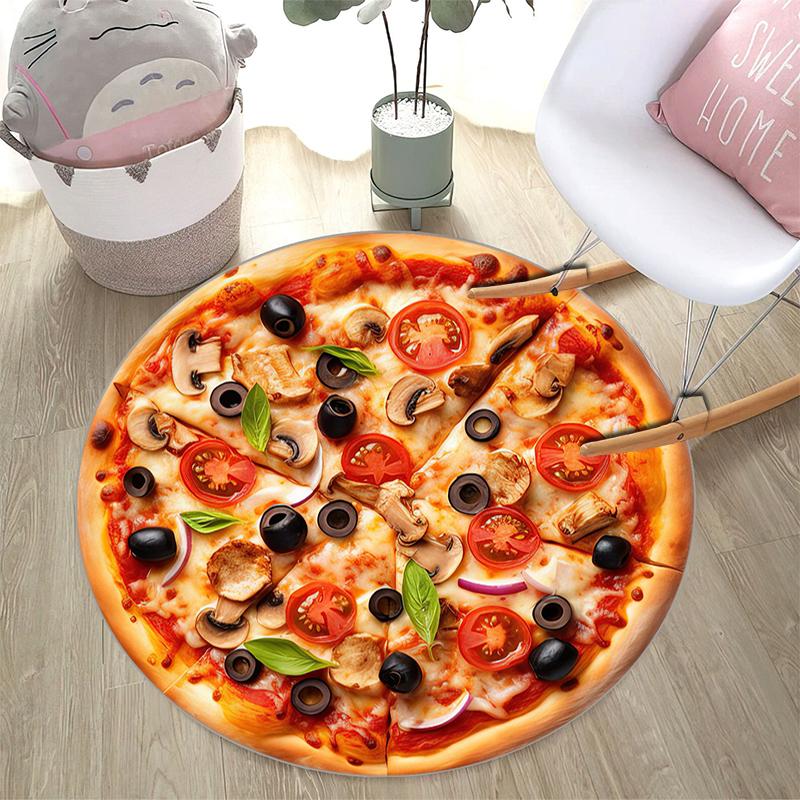 1Pc Food Theme Printed Circular Carpet, Home Door Mat, Outdoor Travel Protection Carpet A6