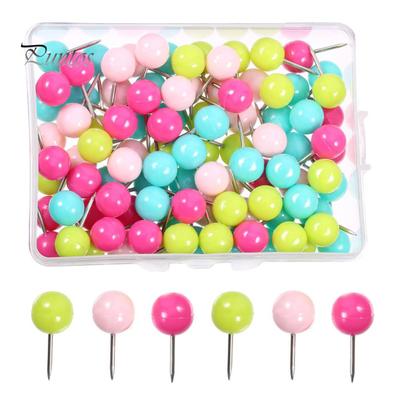 100Pcs Multi-Color Map Push Pins Round Head with Stainless Point Multi-Color Thumbnail Design Map Push Pins