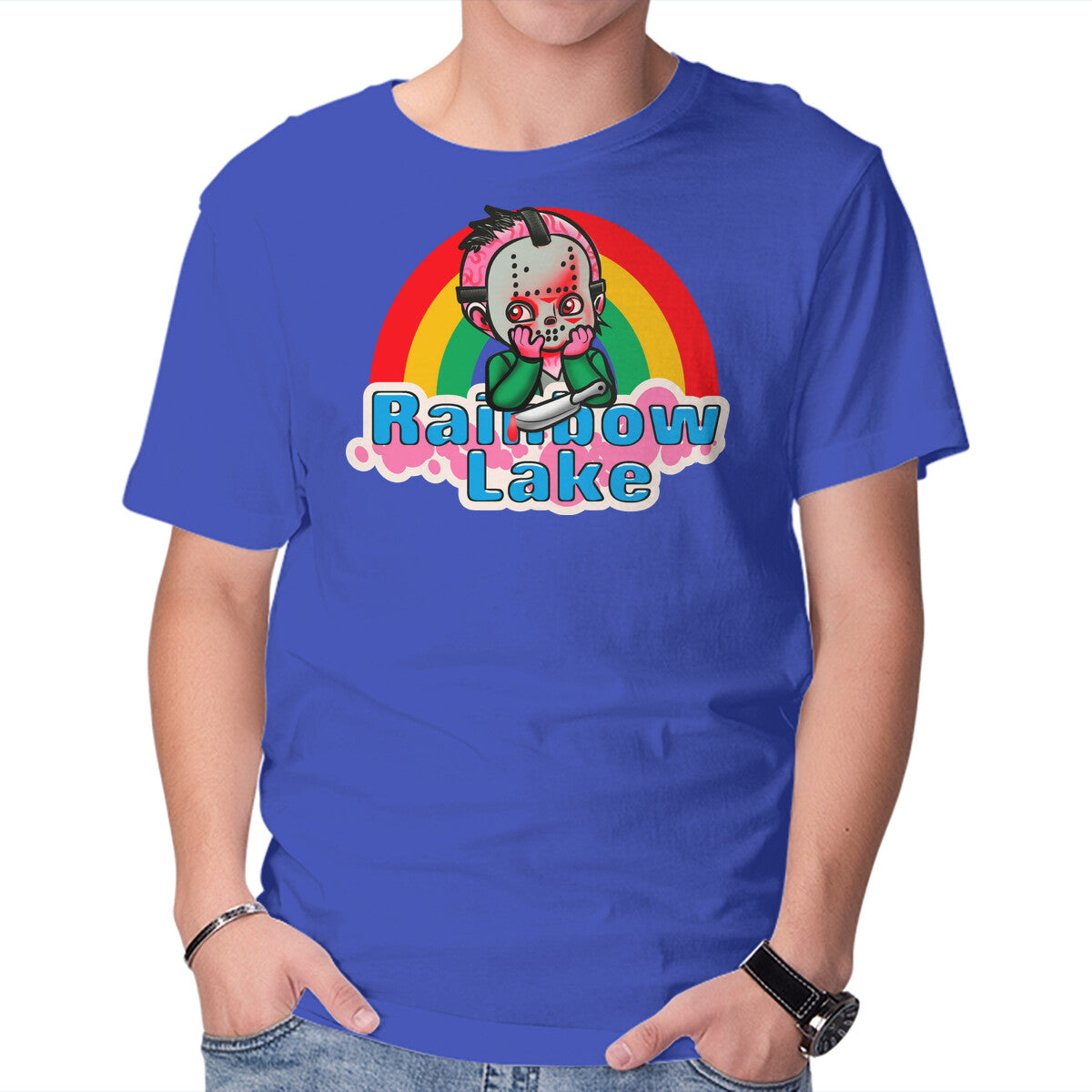 Unisex Crew Neck T-Shirt Rainbow Lake Graphic Short Sleeve Casual Tee L