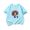 Kids Cotton T Shirt Surprised Colorful Hair Girl And Black Cat Print Crew Neck Short Sleeve Tee Casual Boys Girls Summer Tops