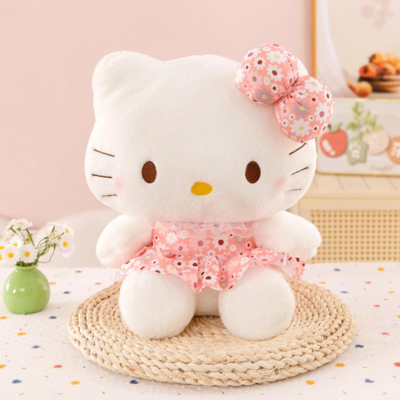 60cm Sanrio Kawaii Hello Kitty Plush Toy Stuffed Doll with Strawberry Plaid Skirt Cute KT Cat Baby Girl Kids Birthday Gifts