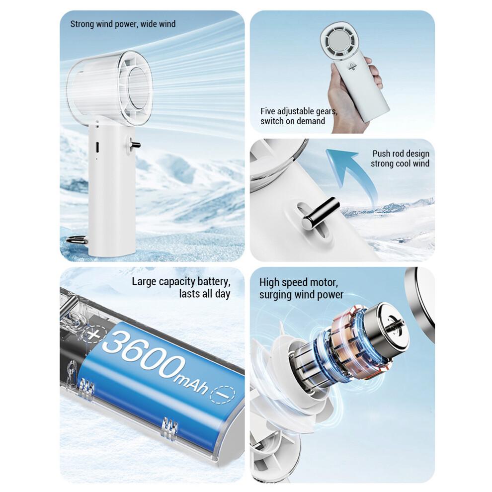 Rechargeable Portable Handheld Fan 5-Speed, 3600mAh, 162mm White