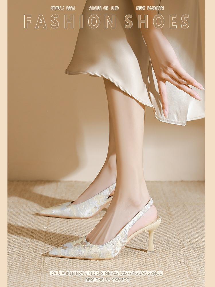 New Chinese style with skirt, sandals, high heels, women's stiletto, 2025 new pointed and versatile French style with cheongsam